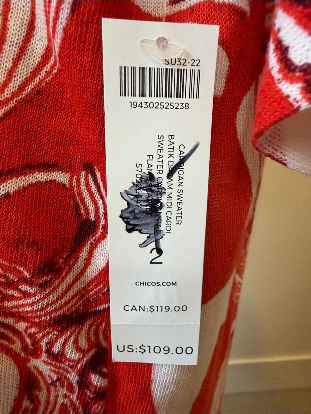Chico's Size 2 Floral Lightweight Cardigan Red and White - Picture 6 of 8